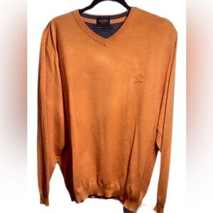 Paul & Shark yachting V neck wool long sleeve wool Sweater in Vibrant Orange L